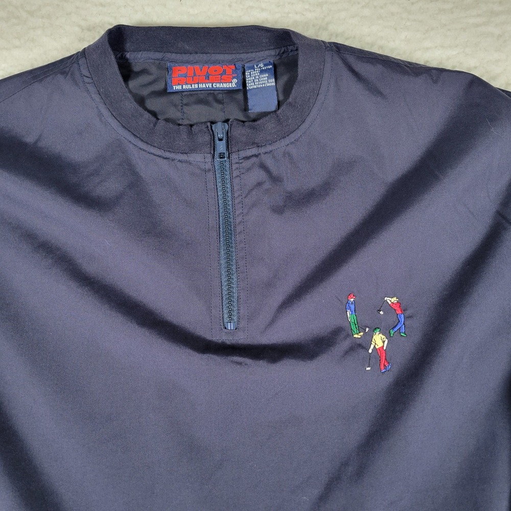 Pivot Rules Windbreaker Pullover Mens Size Large Navy Blue Golf Quarter Zip Logo